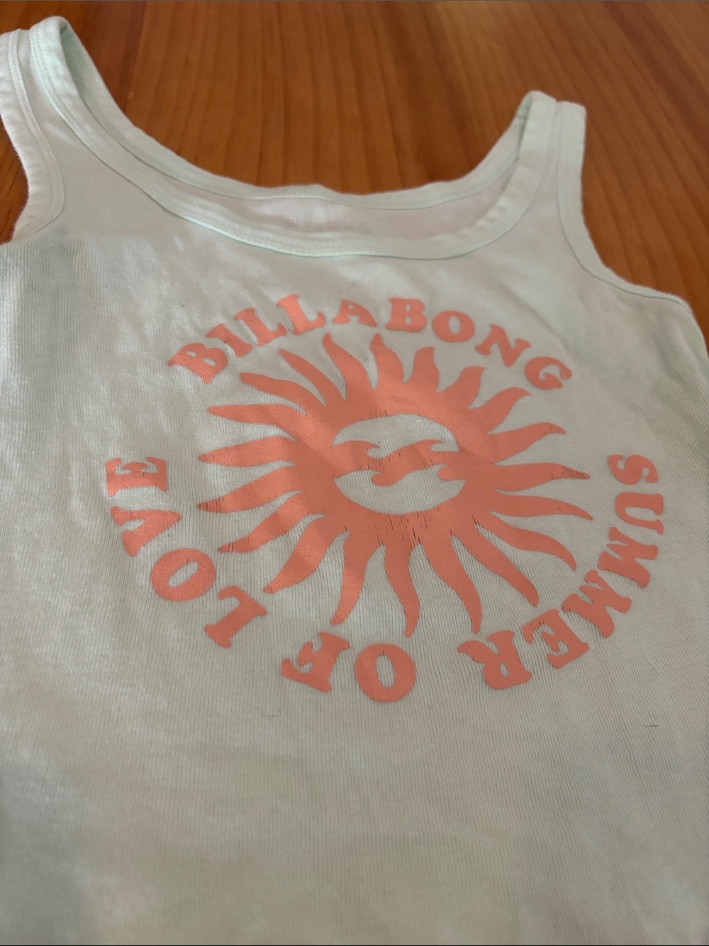 Billabong Mint Green Cropped Tank Top with Coral Sun Logo